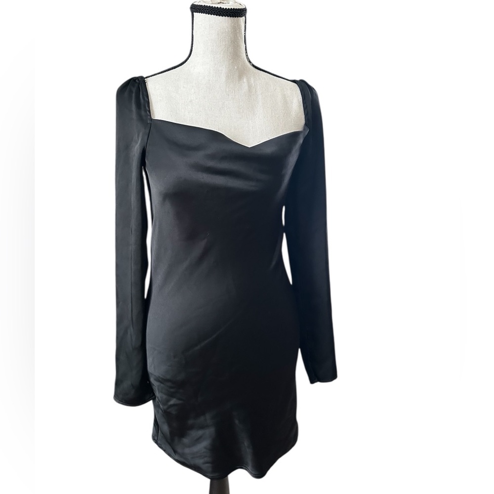 Princess Polly Black Satin Long Sleeve Dress